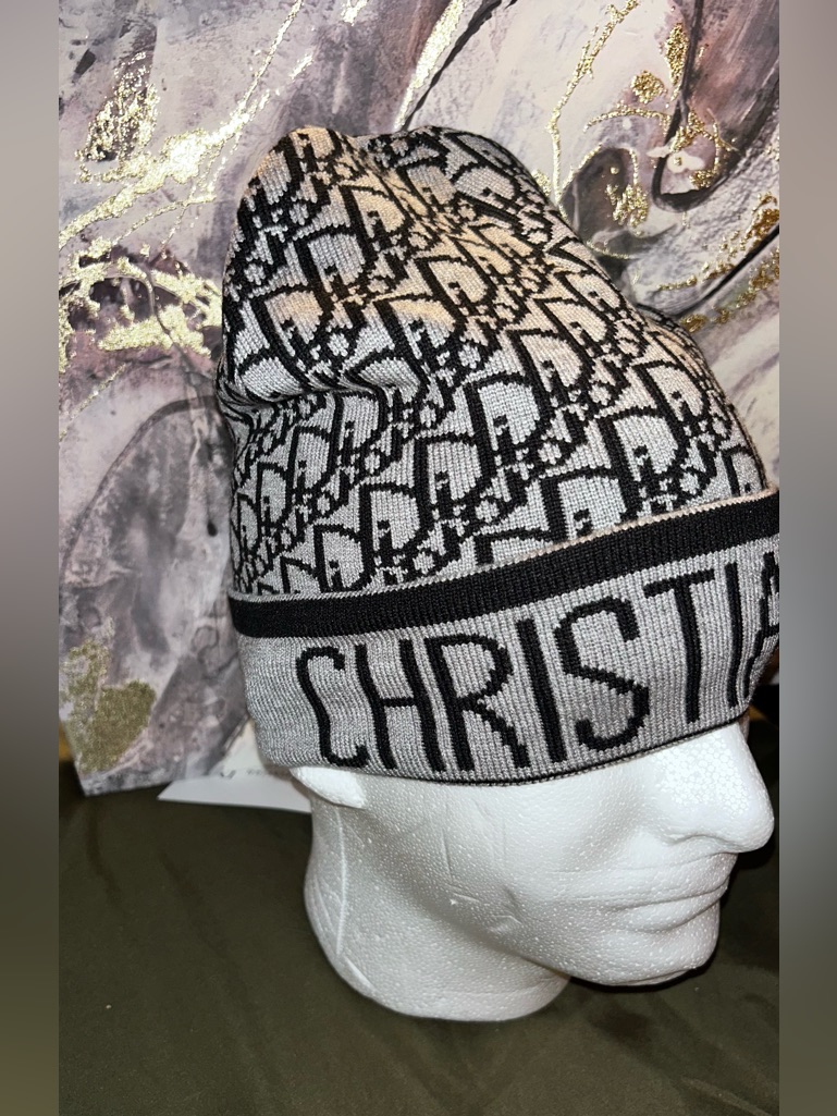 Dior Monogram Knit Beanie In Black And White